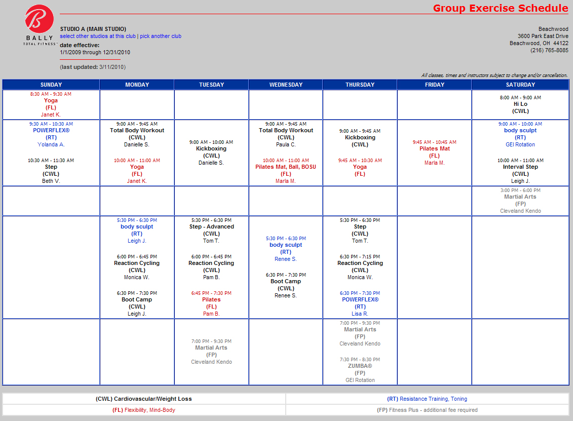 Total Gym Workout Routine Chart